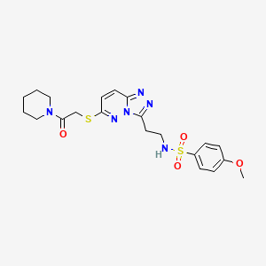 molecular formula C21H26N6O4S2 B3291567 4-methoxy-N-(2-(6-((2-oxo-2-(piperidin-1-yl)ethyl)thio)-[1,2,4]triazolo[4,3-b]pyridazin-3-yl)ethyl)benzenesulfonamide CAS No. 872998-47-5