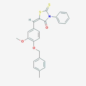 molecular formula C25H21NO3S2 B329157 5-{3-Methoxy-4-[(4-methylbenzyl)oxy]benzylidene}-3-phenyl-2-thioxo-1,3-thiazolidin-4-one 