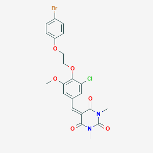 molecular formula C22H20BrClN2O6 B329171 5-{4-[2-(4-bromophenoxy)ethoxy]-3-chloro-5-methoxybenzylidene}-1,3-dimethyl-2,4,6(1H,3H,5H)-pyrimidinetrione 