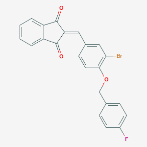 molecular formula C23H14BrFO3 B329176 2-{3-bromo-4-[(4-fluorobenzyl)oxy]benzylidene}-1H-indene-1,3(2H)-dione 