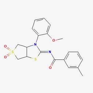 molecular formula C20H20N2O4S2 B3291842 (Z)-N-(3-(2-methoxyphenyl)-5,5-dioxidotetrahydrothieno[3,4-d]thiazol-2(3H)-ylidene)-3-methylbenzamide CAS No. 873811-09-7
