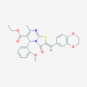 molecular formula C26H24N2O6S B329191 ethyl 2-(2,3-dihydro-1,4-benzodioxin-6-ylmethylene)-5-(2-methoxyphenyl)-7-methyl-3-oxo-2,3-dihydro-5H-[1,3]thiazolo[3,2-a]pyrimidine-6-carboxylate 