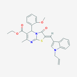 molecular formula C29H27N3O4S B329192 ethyl 2-[(1-allyl-1H-indol-3-yl)methylene]-5-(2-methoxyphenyl)-7-methyl-3-oxo-2,3-dihydro-5H-[1,3]thiazolo[3,2-a]pyrimidine-6-carboxylate 