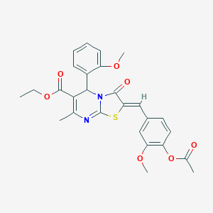 molecular formula C27H26N2O7S B329193 ethyl 2-[4-(acetyloxy)-3-methoxybenzylidene]-5-(2-methoxyphenyl)-7-methyl-3-oxo-2,3-dihydro-5H-[1,3]thiazolo[3,2-a]pyrimidine-6-carboxylate 