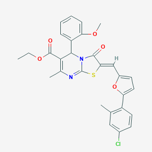 molecular formula C29H25ClN2O5S B329194 ethyl 2-{[5-(4-chloro-2-methylphenyl)-2-furyl]methylene}-5-(2-methoxyphenyl)-7-methyl-3-oxo-2,3-dihydro-5H-[1,3]thiazolo[3,2-a]pyrimidine-6-carboxylate 