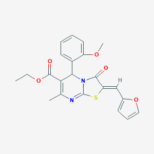 molecular formula C22H20N2O5S B329195 ethyl 2-(2-furylmethylene)-5-(2-methoxyphenyl)-7-methyl-3-oxo-2,3-dihydro-5H-[1,3]thiazolo[3,2-a]pyrimidine-6-carboxylate 