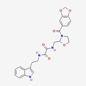 molecular formula C24H24N4O6 B3291959 N1-(2-(1H-indol-3-yl)ethyl)-N2-((3-(benzo[d][1,3]dioxole-5-carbonyl)oxazolidin-2-yl)methyl)oxalamide CAS No. 874805-64-8