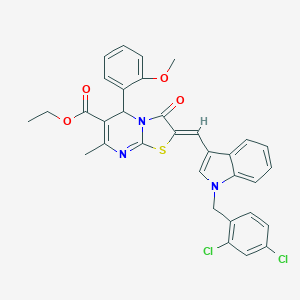 molecular formula C33H27Cl2N3O4S B329196 ethyl 2-{[1-(2,4-dichlorobenzyl)-1H-indol-3-yl]methylene}-5-(2-methoxyphenyl)-7-methyl-3-oxo-2,3-dihydro-5H-[1,3]thiazolo[3,2-a]pyrimidine-6-carboxylate 
