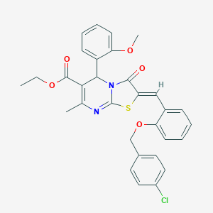 molecular formula C31H27ClN2O5S B329198 ethyl 2-{2-[(4-chlorobenzyl)oxy]benzylidene}-5-(2-methoxyphenyl)-7-methyl-3-oxo-2,3-dihydro-5H-[1,3]thiazolo[3,2-a]pyrimidine-6-carboxylate 