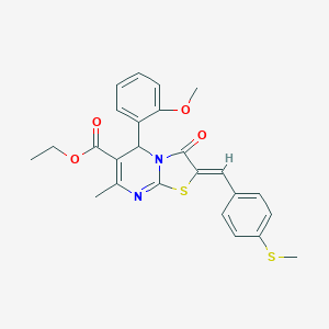 molecular formula C25H24N2O4S2 B329199 ethyl 5-(2-methoxyphenyl)-7-methyl-2-[4-(methylsulfanyl)benzylidene]-3-oxo-2,3-dihydro-5H-[1,3]thiazolo[3,2-a]pyrimidine-6-carboxylate 
