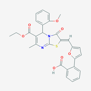 2-{5-[(6-(ethoxycarbonyl)-5-(2-methoxyphenyl)-7-methyl-3-oxo-5H-[1,3]thiazolo[3,2-a]pyrimidin-2(3H)-ylidene)methyl]-2-furyl}benzoic acid