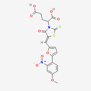molecular formula C20H16N2O9S2 B3292036 (Z)-2-(5-((5-(4-methoxy-2-nitrophenyl)furan-2-yl)methylene)-4-oxo-2-thioxothiazolidin-3-yl)pentanedioic acid CAS No. 875286-23-0