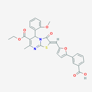 molecular formula C29H24N2O7S B329204 3-(5-{(Z)-[6-(ethoxycarbonyl)-5-(2-methoxyphenyl)-7-methyl-3-oxo-5H-[1,3]thiazolo[3,2-a]pyrimidin-2(3H)-ylidene]methyl}furan-2-yl)benzoic acid 