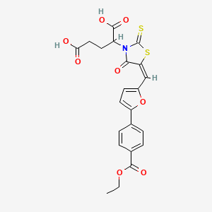molecular formula C22H19NO8S2 B3292040 (E)-2-(5-((5-(4-(ethoxycarbonyl)phenyl)furan-2-yl)methylene)-4-oxo-2-thioxothiazolidin-3-yl)pentanedioic acid CAS No. 875286-40-1