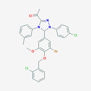 molecular formula C31H26BrCl2N3O3 B329206 1-[5-{3-bromo-4-[(2-chlorobenzyl)oxy]-5-methoxyphenyl}-1-(4-chlorophenyl)-4-(3-methylphenyl)-4,5-dihydro-1H-1,2,4-triazol-3-yl]ethanone 