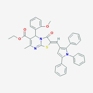 molecular formula C40H33N3O4S B329210 ethyl 5-(2-methoxyphenyl)-7-methyl-3-oxo-2-[(1,2,5-triphenyl-1H-pyrrol-3-yl)methylene]-2,3-dihydro-5H-[1,3]thiazolo[3,2-a]pyrimidine-6-carboxylate 