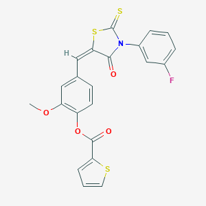 molecular formula C22H14FNO4S3 B329216 4-{[3-(3-Fluorophenyl)-4-oxo-2-thioxo-1,3-thiazolidin-5-ylidene]methyl}-2-methoxyphenyl 2-thiophenecarboxylate 