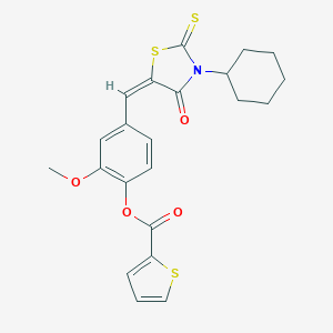 molecular formula C22H21NO4S3 B329217 4-[(3-Cyclohexyl-4-oxo-2-thioxo-1,3-thiazolidin-5-ylidene)methyl]-2-methoxyphenyl 2-thiophenecarboxylate 
