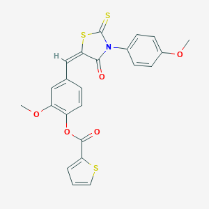 molecular formula C23H17NO5S3 B329219 2-Methoxy-4-{[3-(4-methoxyphenyl)-4-oxo-2-thioxo-1,3-thiazolidin-5-ylidene]methyl}phenyl 2-thiophenecarboxylate 