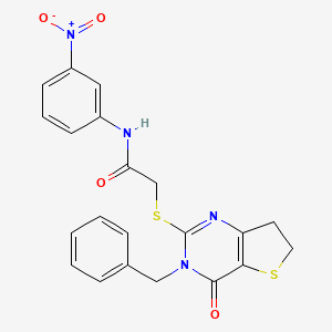 molecular formula C21H18N4O4S2 B3292196 2-((3-benzyl-4-oxo-3,4,6,7-tetrahydrothieno[3,2-d]pyrimidin-2-yl)thio)-N-(3-nitrophenyl)acetamide CAS No. 877618-59-2