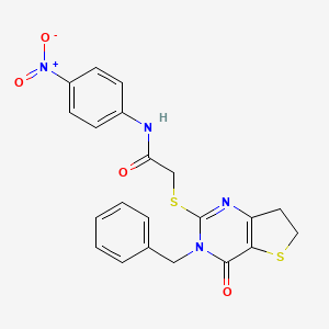 molecular formula C21H18N4O4S2 B3292203 2-((3-benzyl-4-oxo-3,4,6,7-tetrahydrothieno[3,2-d]pyrimidin-2-yl)thio)-N-(4-nitrophenyl)acetamide CAS No. 877618-60-5