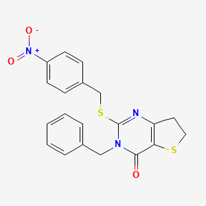 molecular formula C20H17N3O3S2 B3292206 3-Benzyl-2-[(4-nitrophenyl)methylsulfanyl]-6,7-dihydrothieno[3,2-d]pyrimidin-4-one CAS No. 877618-93-4