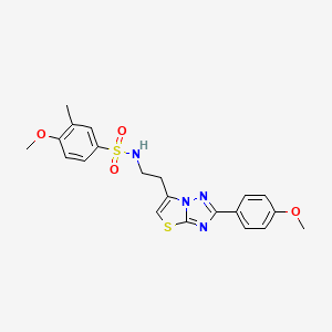 molecular formula C21H22N4O4S2 B3292240 4-methoxy-N-(2-(2-(4-methoxyphenyl)thiazolo[3,2-b][1,2,4]triazol-6-yl)ethyl)-3-methylbenzenesulfonamide CAS No. 877642-26-7