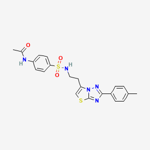 molecular formula C21H21N5O3S2 B3292243 N-(4-(N-(2-(2-(p-tolyl)thiazolo[3,2-b][1,2,4]triazol-6-yl)ethyl)sulfamoyl)phenyl)acetamide CAS No. 877642-36-9