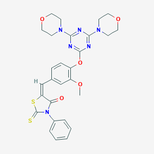 molecular formula C28H28N6O5S2 B329233 (5E)-5-[[4-[(4,6-dimorpholin-4-yl-1,3,5-triazin-2-yl)oxy]-3-methoxyphenyl]methylidene]-3-phenyl-2-sulfanylidene-1,3-thiazolidin-4-one CAS No. 5839-29-2
