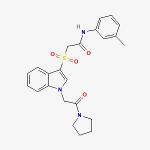 molecular formula C23H25N3O4S B3292433 2-((1-(2-oxo-2-(pyrrolidin-1-yl)ethyl)-1H-indol-3-yl)sulfonyl)-N-(m-tolyl)acetamide CAS No. 878055-90-4