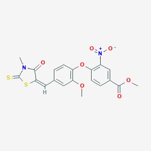 molecular formula C20H16N2O7S2 B329244 methyl 4-{2-methoxy-4-[(E)-(3-methyl-4-oxo-2-thioxo-1,3-thiazolidin-5-ylidene)methyl]phenoxy}-3-nitrobenzoate 