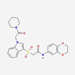 molecular formula C25H27N3O6S B3292458 N-(2,3-dihydro-1,4-benzodioxin-6-yl)-2-({1-[2-oxo-2-(piperidin-1-yl)ethyl]-1H-indol-3-yl}sulfonyl)acetamide CAS No. 878057-17-1