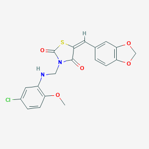 molecular formula C19H15ClN2O5S B329246 5-(1,3-Benzodioxol-5-ylmethylene)-3-[(5-chloro-2-methoxyanilino)methyl]-1,3-thiazolidine-2,4-dione 