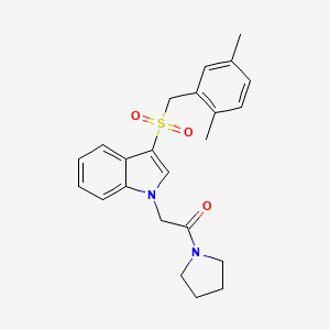 molecular formula C23H26N2O3S B3292473 3-[(2,5-dimethylbenzyl)sulfonyl]-1-(2-oxo-2-pyrrolidin-1-ylethyl)-1H-indole CAS No. 878057-82-0