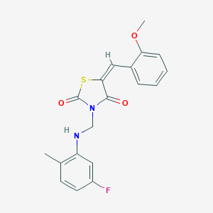 molecular formula C19H17FN2O3S B329248 (5E)-3-[(5-fluoro-2-methylanilino)methyl]-5-[(2-methoxyphenyl)methylidene]-1,3-thiazolidine-2,4-dione 