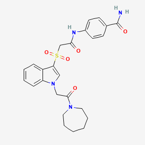 4-(2-((1-(2-(azepan-1-yl)-2-oxoethyl)-1H-indol-3-yl)sulfonyl)acetamido)benzamide