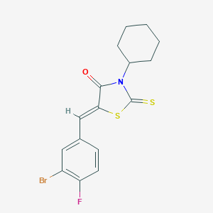 molecular formula C16H15BrFNOS2 B329255 5-(3-Bromo-4-fluorobenzylidene)-3-cyclohexyl-2-thioxo-1,3-thiazolidin-4-one 