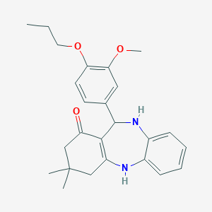 molecular formula C25H30N2O3 B329262 11-(3-methoxy-4-propoxyphenyl)-3,3-dimethyl-2,3,4,5,10,11-hexahydro-1H-dibenzo[b,e][1,4]diazepin-1-one 