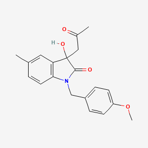 molecular formula C20H21NO4 B3292645 3-hydroxy-1-[(4-methoxyphenyl)methyl]-5-methyl-3-(2-oxopropyl)-2,3-dihydro-1H-indol-2-one CAS No. 879044-59-4