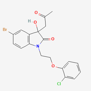 molecular formula C19H17BrClNO4 B3292673 5-Bromo-1-(2-(2-chlorophenoxy)ethyl)-3-hydroxy-3-(2-oxopropyl)indolin-2-one CAS No. 879049-05-5