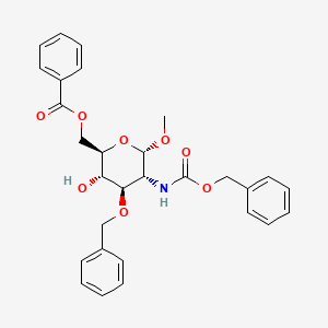 molecular formula C29H31NO8 B3292680 ((2R,3S,4R,5R,6S)-4-(Benzyloxy)-5-(((benzyloxy)carbonyl)amino)-3-hydroxy-6-methoxytetrahydro-2H-pyran-2-yl)methyl benzoate CAS No. 87907-36-6