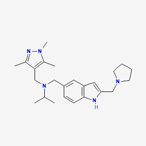 molecular formula C24H35N5 B3292738 N-((2-(Pyrrolidin-1-ylmethyl)-1H-indol-5-yl)methyl)-N-((1,3,5-trimethyl-1H-pyrazol-4-yl)methyl)propan-2-amine CAS No. 880360-96-3