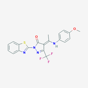 molecular formula C20H15F3N4O2S B329274 (4E)-2-(1,3-benzothiazol-2-yl)-4-[1-(4-methoxyanilino)ethylidene]-5-(trifluoromethyl)pyrazol-3-one 