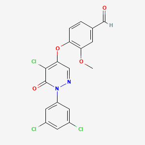 molecular formula C18H11Cl3N2O4 B3292826 4-{[5-Chloro-1-(3,5-dichlorophenyl)-6-oxo-1,6-dihydropyridazin-4-yl]oxy}-3-methoxybenzaldehyde CAS No. 881584-90-3