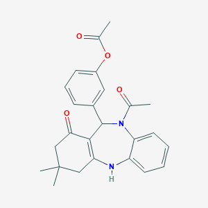 molecular formula C25H26N2O4 B329283 3-(10-acetyl-3,3-dimethyl-1-oxo-2,3,4,5,10,11-hexahydro-1H-dibenzo[b,e][1,4]diazepin-11-yl)phenyl acetate 