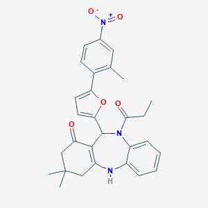 molecular formula C29H29N3O5 B329286 11-(5-{4-nitro-2-methylphenyl}-2-furyl)-3,3-dimethyl-10-propionyl-2,3,4,5,10,11-hexahydro-1H-dibenzo[b,e][1,4]diazepin-1-one 