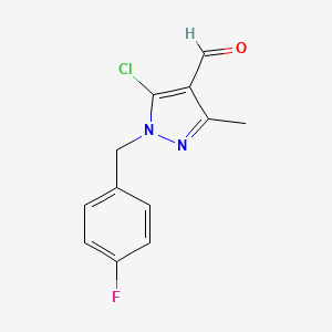molecular formula C12H10ClFN2O B3292912 5-氯-1-[(4-氟苯基)甲基]-3-甲基-1H-吡唑-4-甲醛 CAS No. 882238-93-9