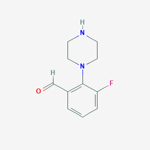 molecular formula C11H13FN2O B3293042 3-Fluoro-2-(1-piperazino)-benzaldehyde CAS No. 883543-00-8