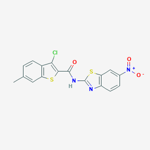 molecular formula C17H10ClN3O3S2 B329306 3-chloro-6-methyl-N-(6-nitro-1,3-benzothiazol-2-yl)-1-benzothiophene-2-carboxamide 
