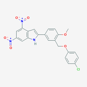 molecular formula C22H16ClN3O6 B329308 2-{3-[(4-chlorophenoxy)methyl]-4-methoxyphenyl}-4,6-dinitro-1H-indole 